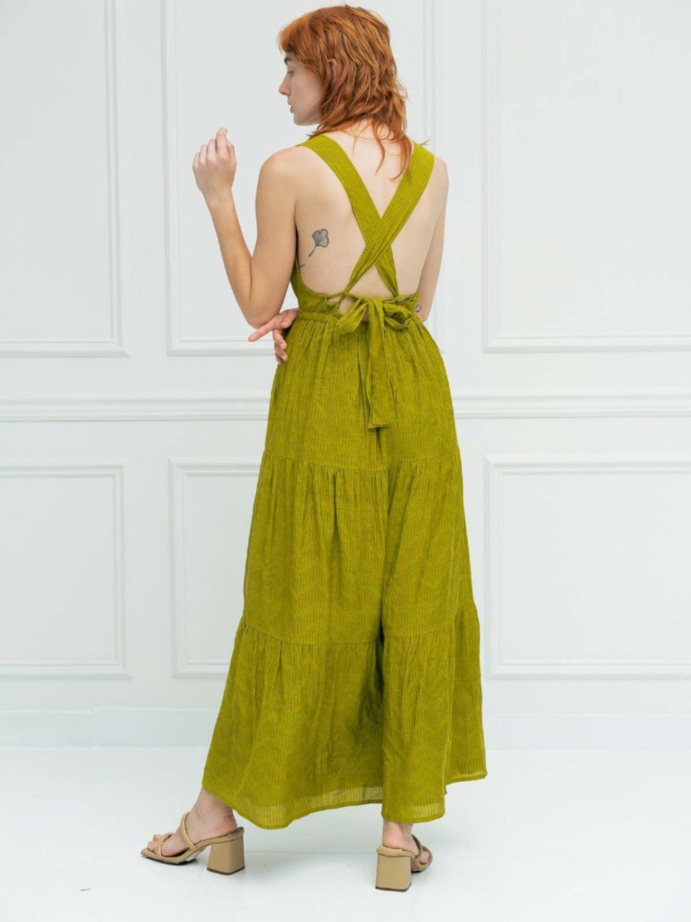 Rujuta Sheth Gema Tier Dress in Flaxen - Picture 2 of 6